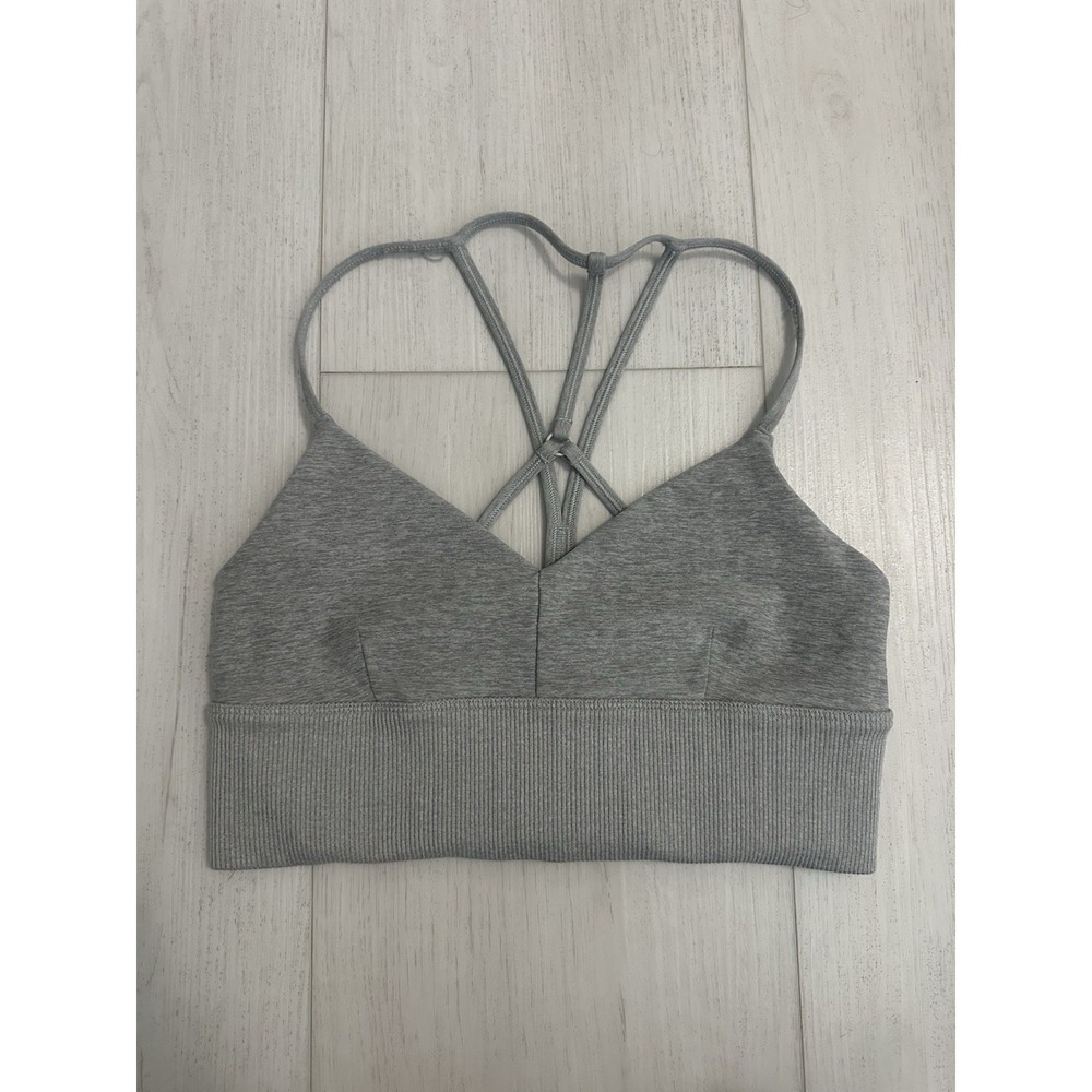 Alo Longline Lavish Sports Bra Sz S Gray Alosoft Strappy Back‎